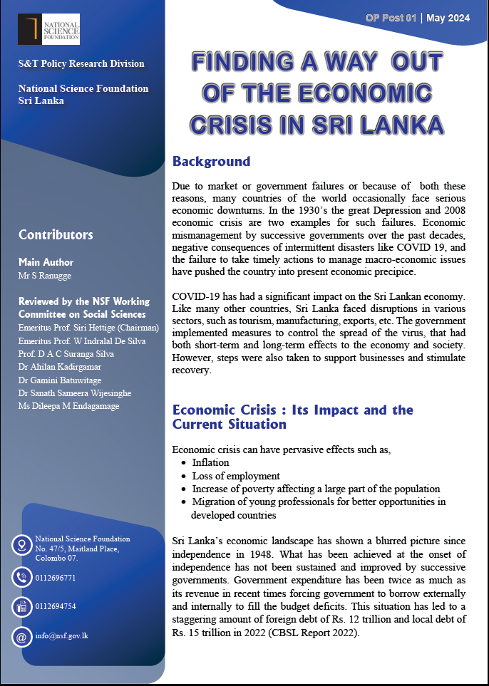 FINDING A WAY OUT OF THE ECONOMIC CRISIS IN SRI LANKA